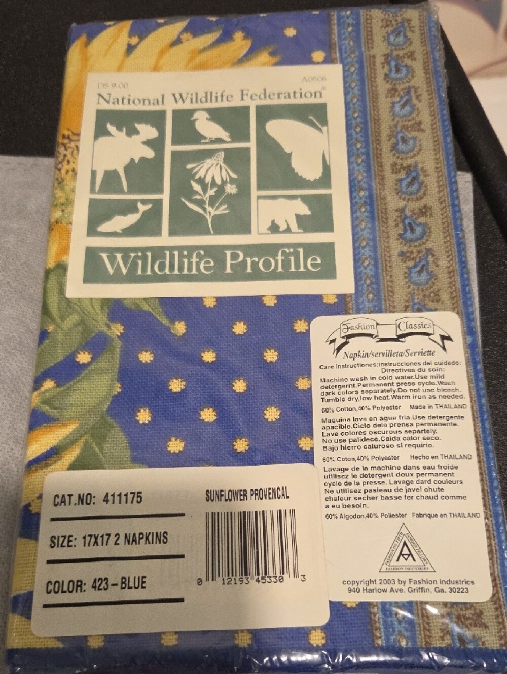 NWT Sunflower Blue Table Linens Set (8) Setting Round Tablecloth 70" - Picture 7 of 9